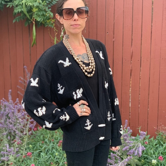 Herman Geist Vintage Nautical 1990s Cardigan Sweater Hand Embroidered M/L - Picture 2 of 11